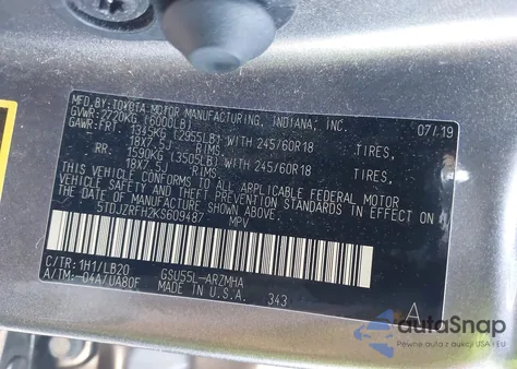 2019 Toyota Highlander Xle from USA, damaged, VIN 5TDJZRFH2KS609487